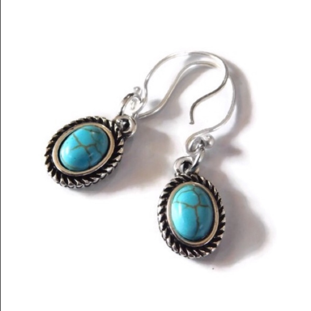 New! Sterling Silver Turquoise Drop Earrings - Picture 2 of 8